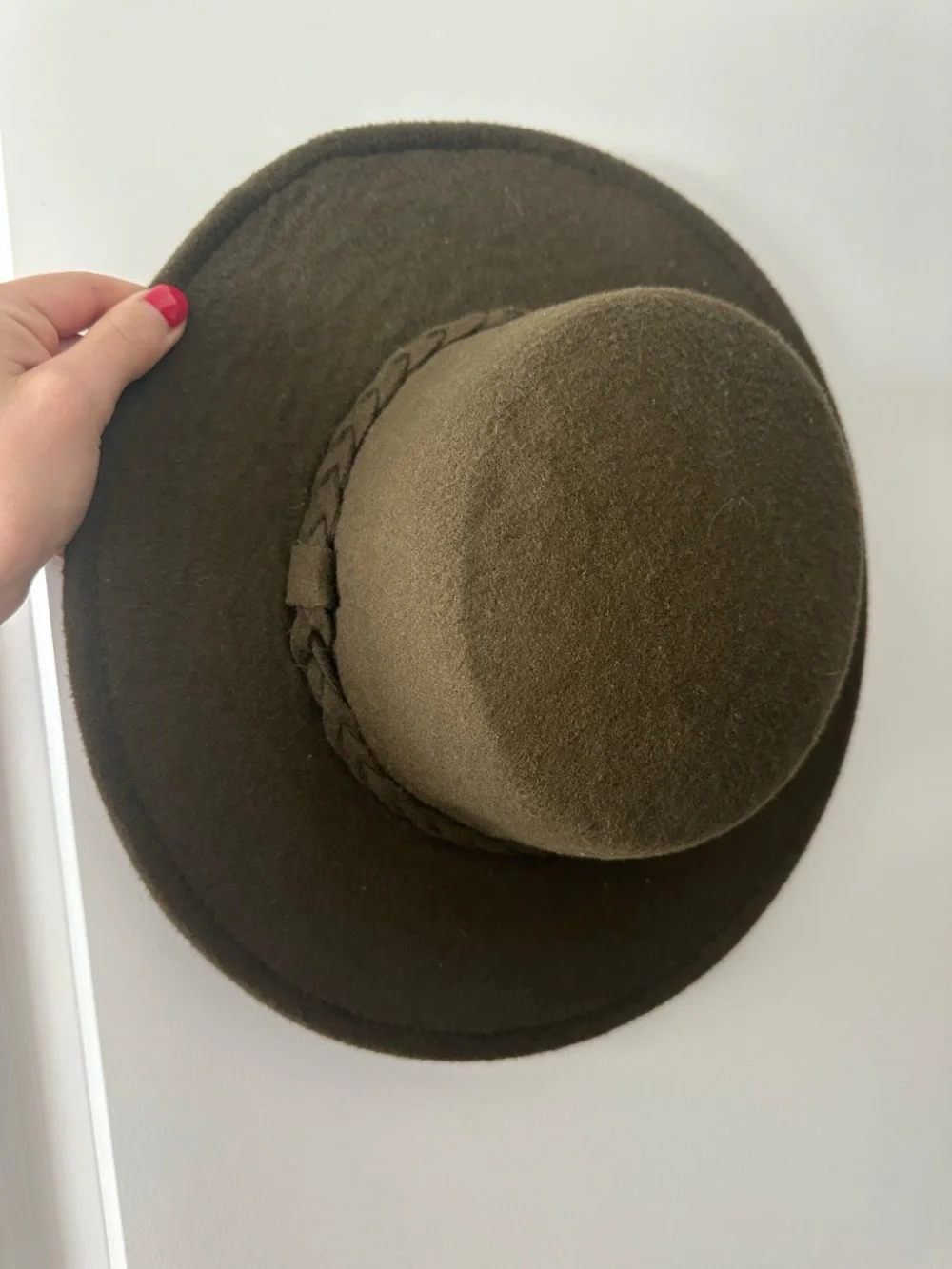 Olive Green Felt Wide Brim Hat